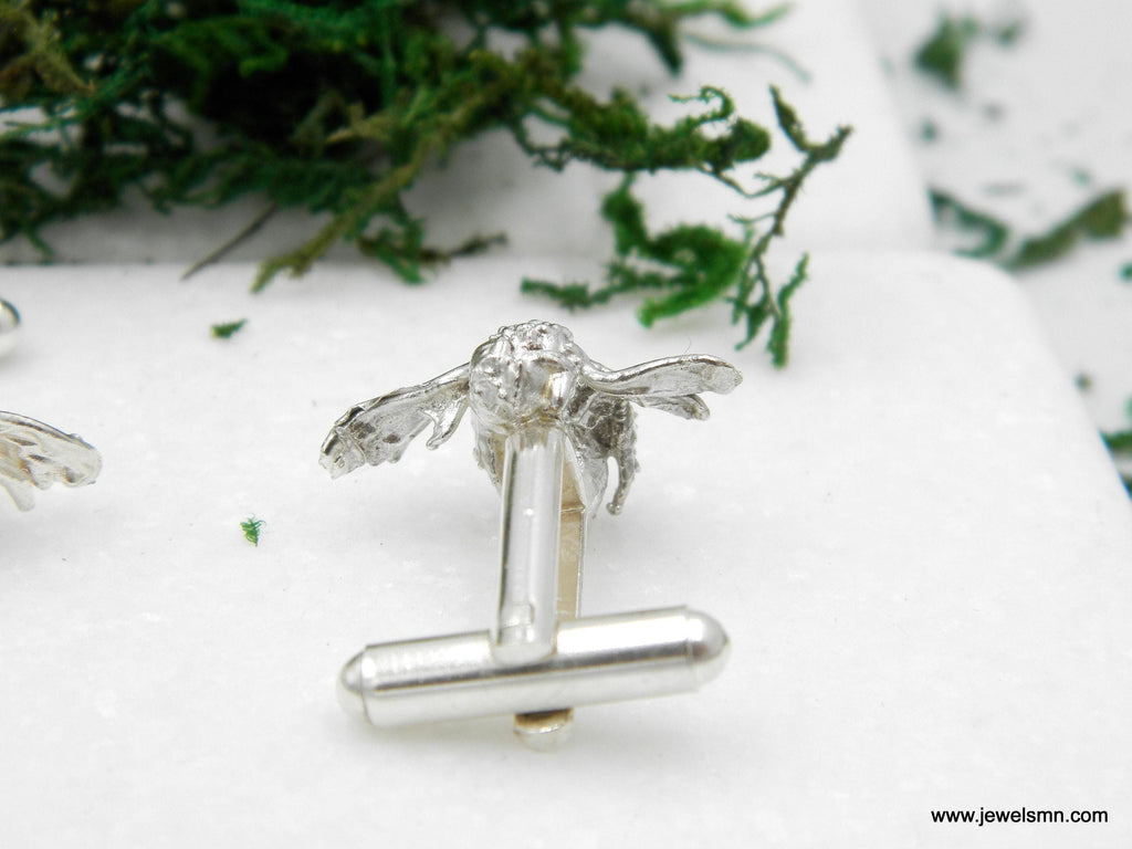 Bee Cufflinks, Handmade Men's Accessories for Suit, Sterling Silver 925, Nature-Inspired Jewelry