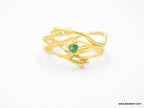 Real Jasmine Branch Ring with Zircon, Handmade Nature Jewelry, Organic Twig Band, Gift for Purity & Health, Sterling Silver 925