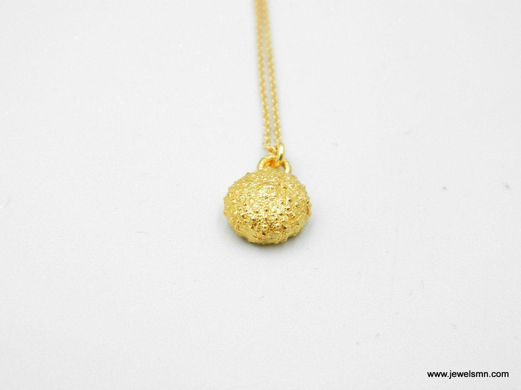 Tiny Urchin Gold Necklace, Handmade Minimalist Jewelry, Nature-Inspired Ocean Pendant, Gift for Renewal and Health, Sterling Silver 925