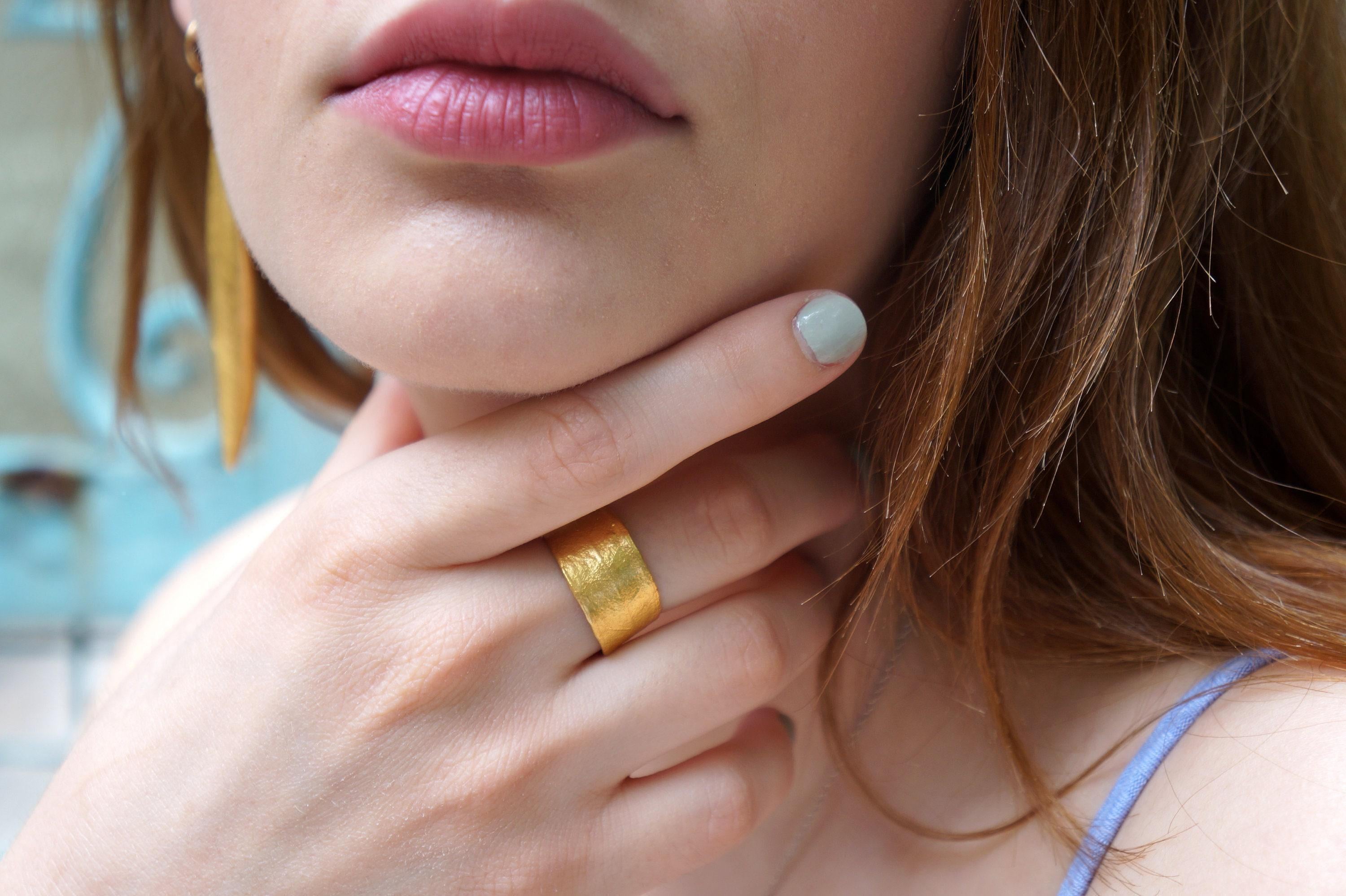 Real Olive Leaf Gold Ring, Handmade Nature Jewelry, Organic Tree Band, Gift for Wisdom & Victory, Eco Sustainable Sterling Silver 925