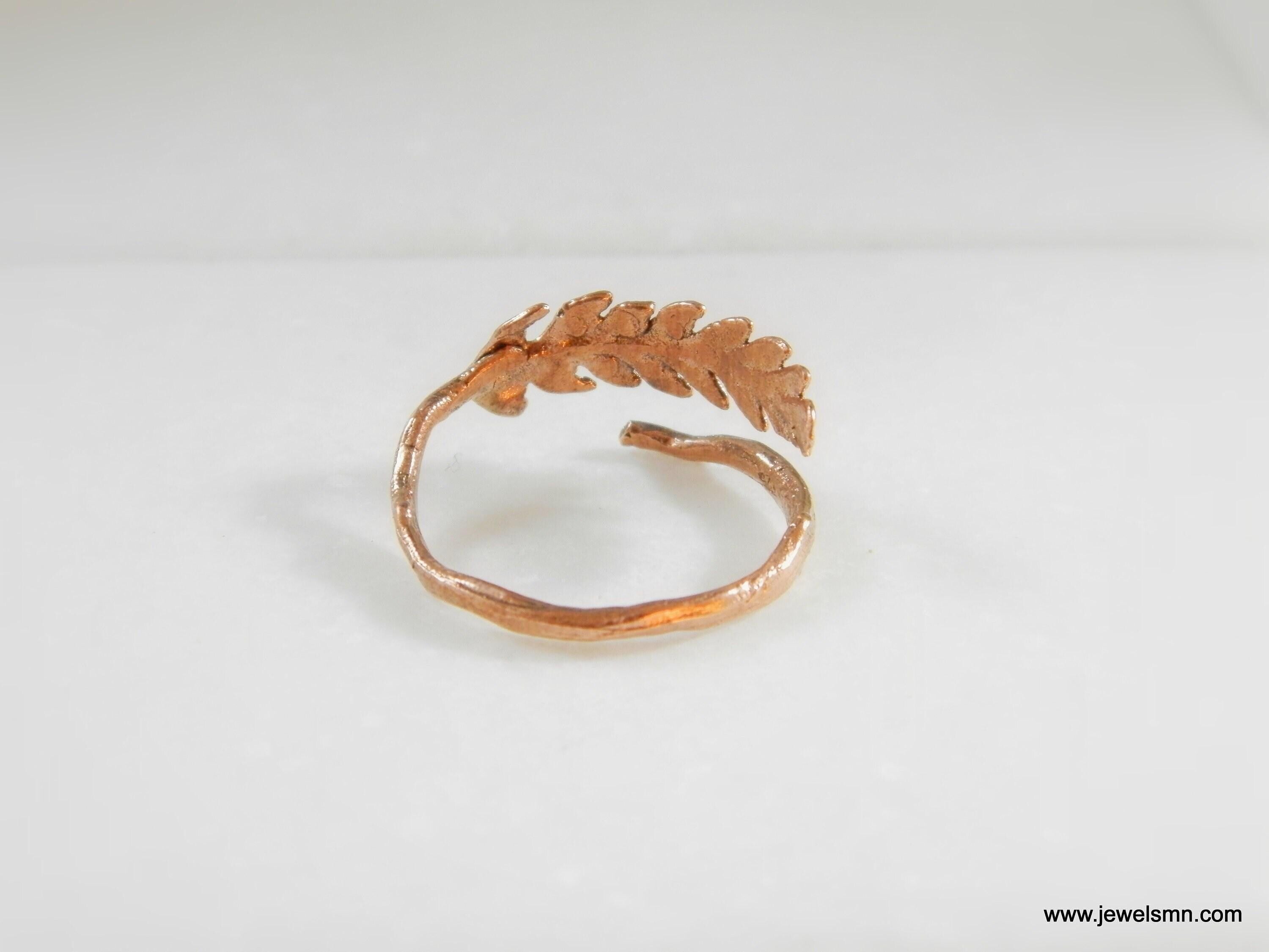 Real Fern Gold Ring, Handmade Minimalist Jewelry, Organic Forest Band, Nature's Gift for Health & Protection, Sterling Silver 925