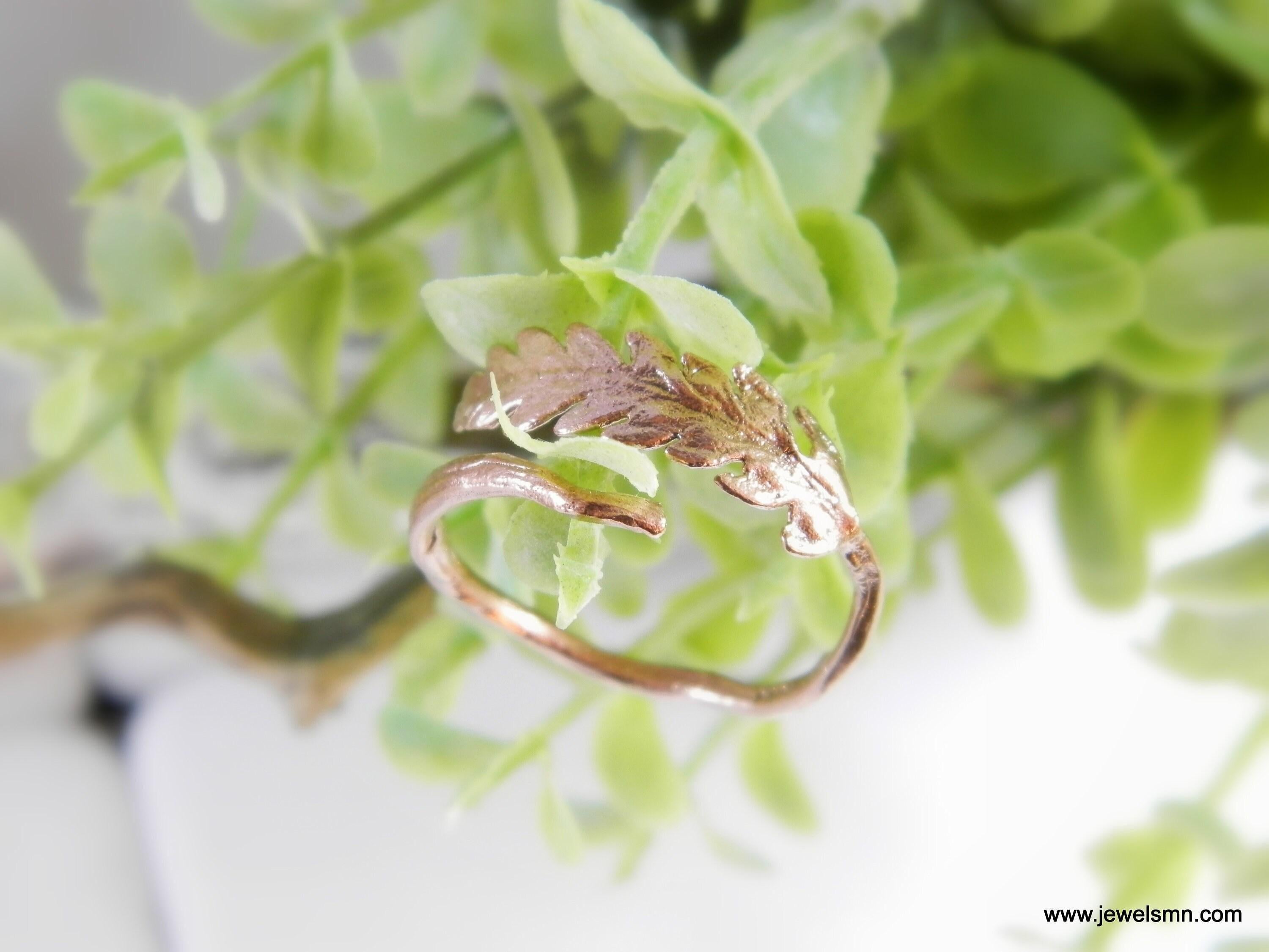 Real Fern Gold Ring, Handmade Minimalist Jewelry, Organic Forest Band, Nature's Gift for Health & Protection, Sterling Silver 925