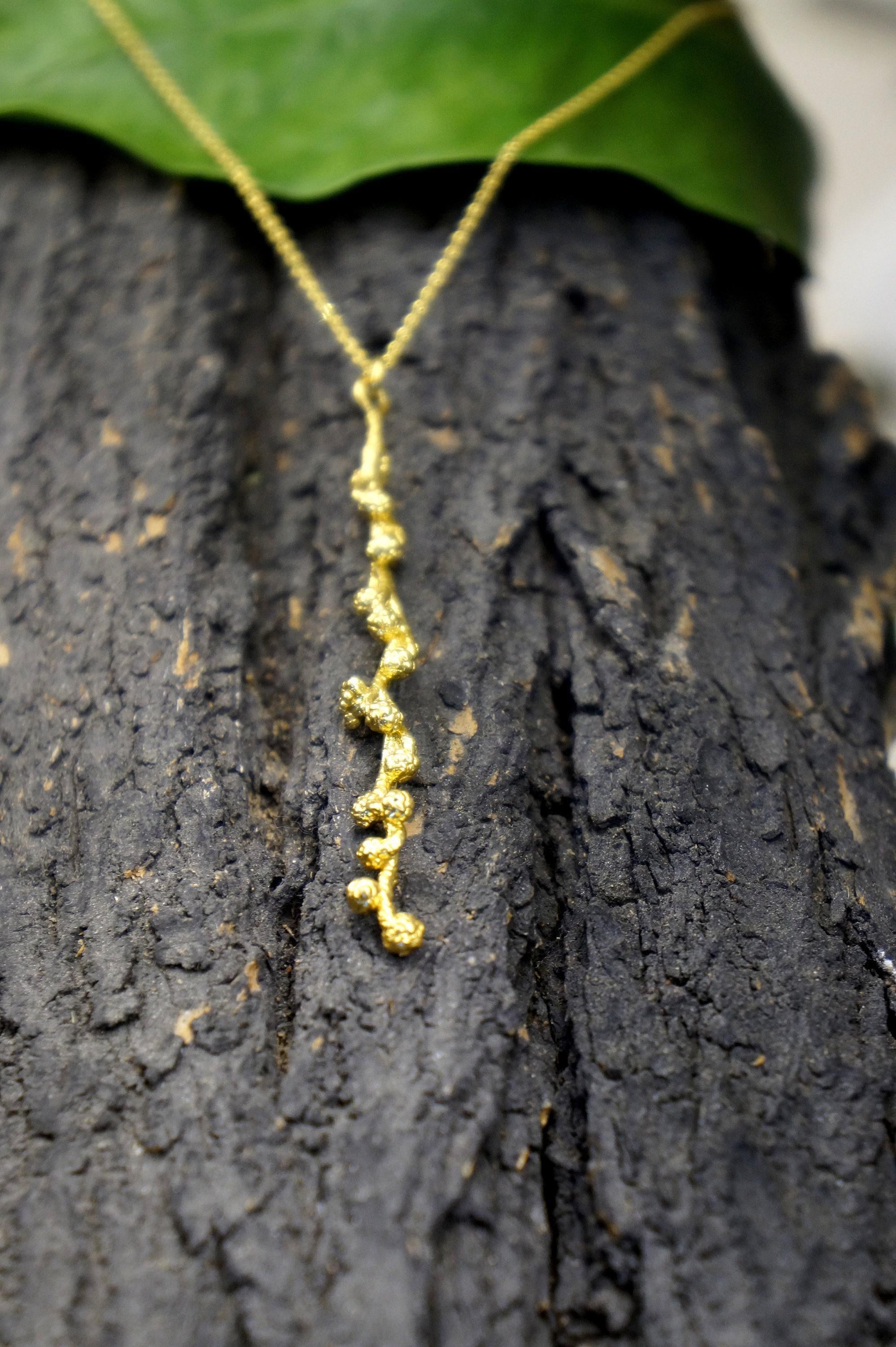 Real Mimosa Long Necklace, Handmade Nature Jewelry, Organic Forest Pendant, Gift for Bright Luck, Eco Sustainable Sterling Silver 925