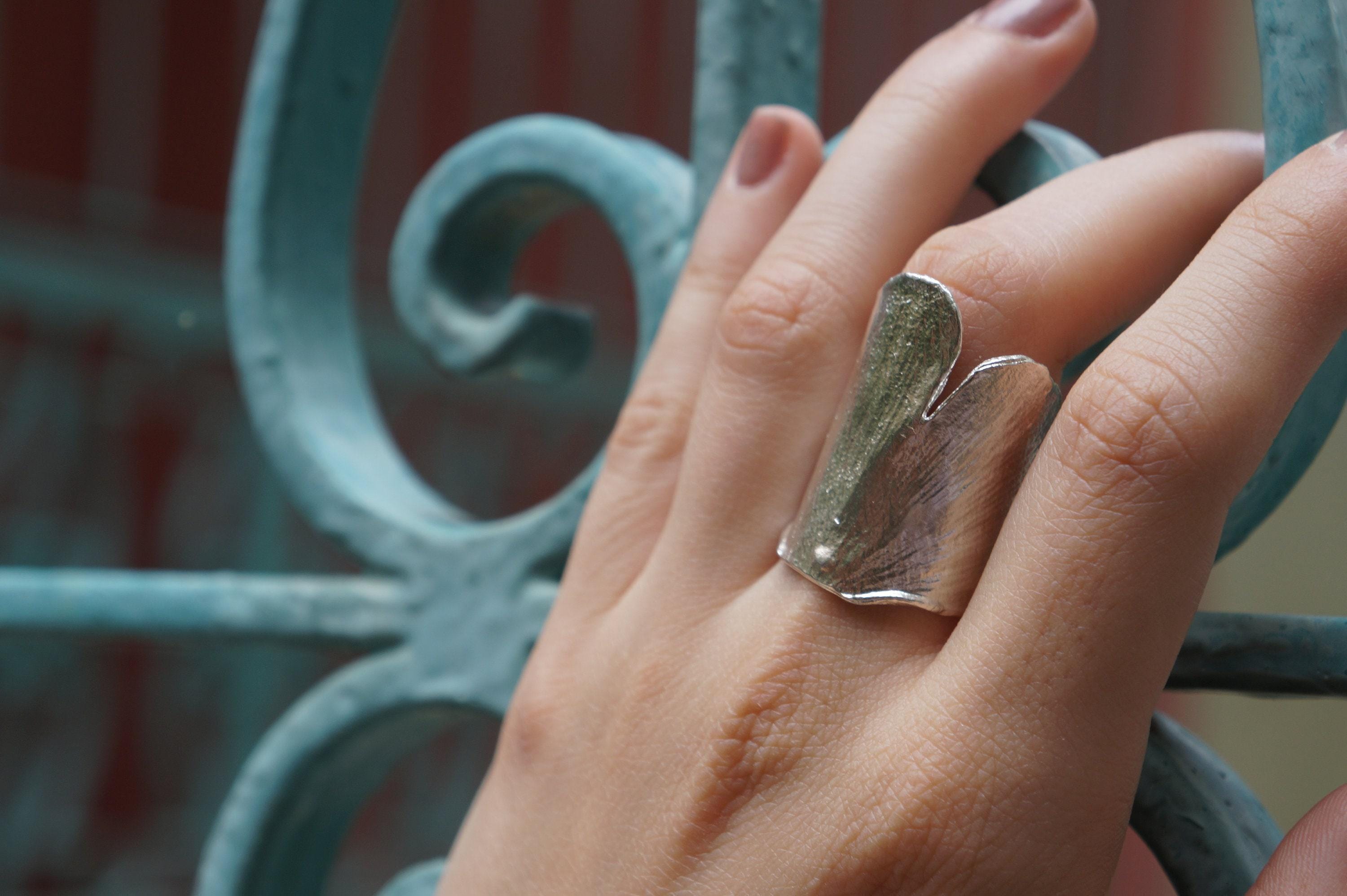 Gold Ginkgo Biloba Leaf Ring, Handmade Statement Jewelry, Organic Nature Band, Boho Gift for Luck & Health, Sterling Silver 925