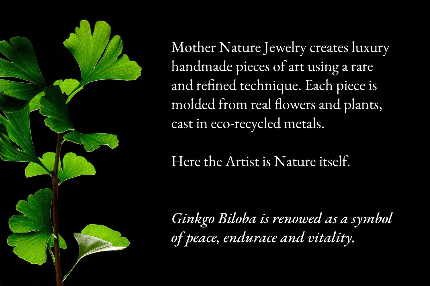 Gold Ginkgo Biloba Leaf Ring, Handmade Statement Jewelry, Organic Nature Band, Boho Gift for Luck & Health, Sterling Silver 925
