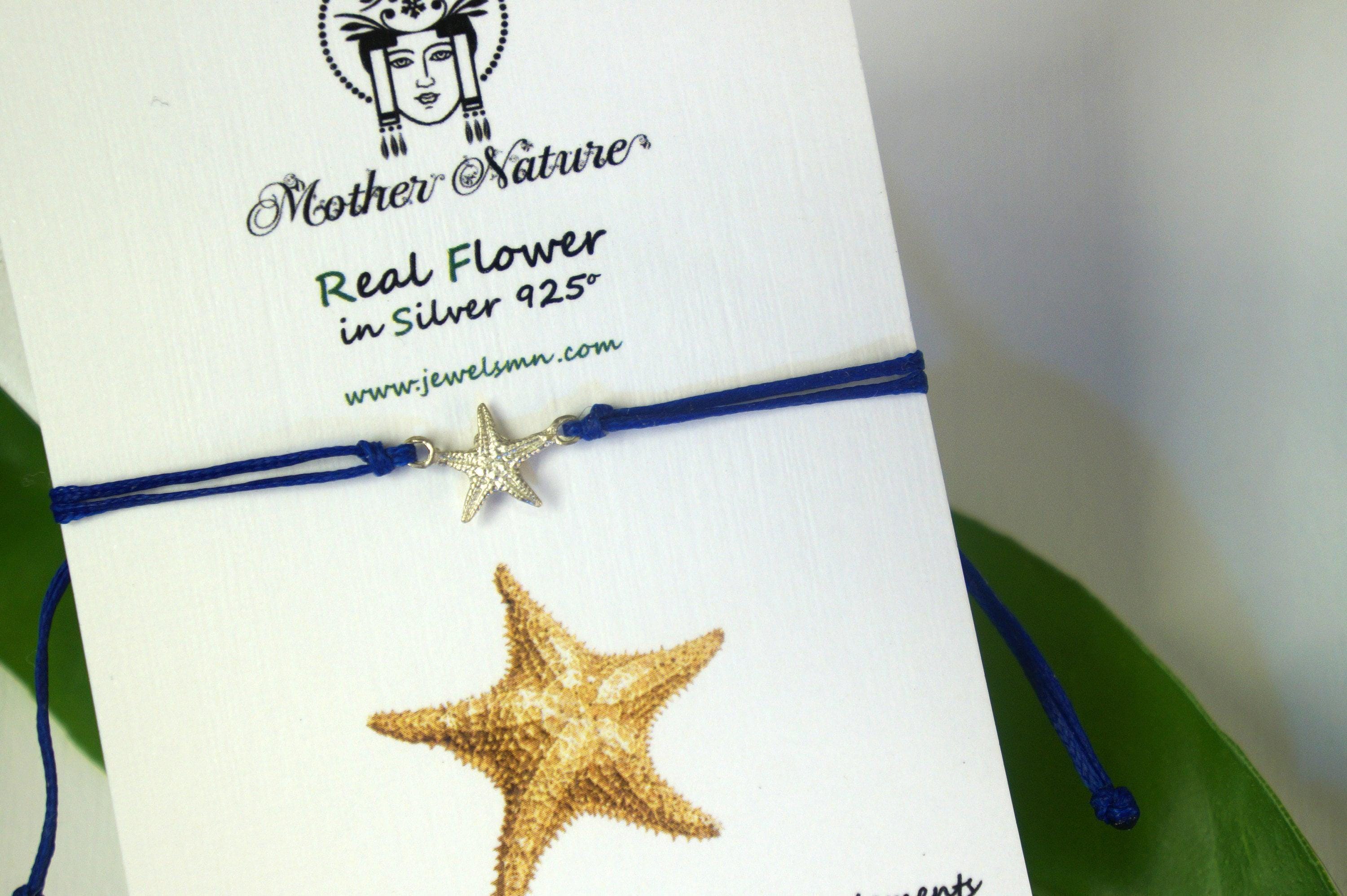 Sterling Silver 14K Goldplatedplated Real starfish cord bracelet. Adjustable Real sea starfish Dainty bracelet Valentines day gift.