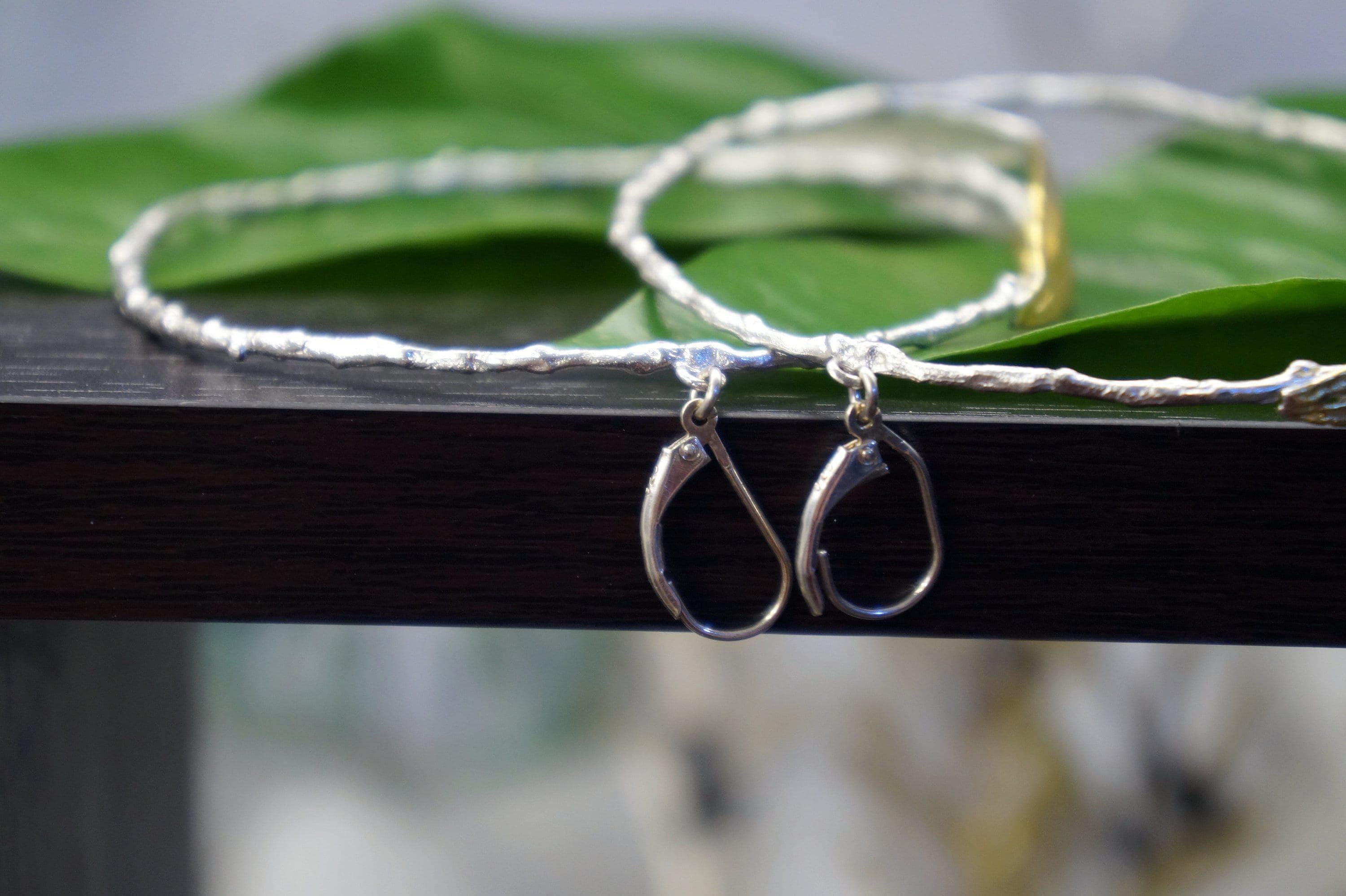 Real Olive Leaf and Branch Earrings, Handmade Nature Jewelry, Botanical Hoops, Gift for Luck & Success, Eco Sustainable Sterling Silver 925