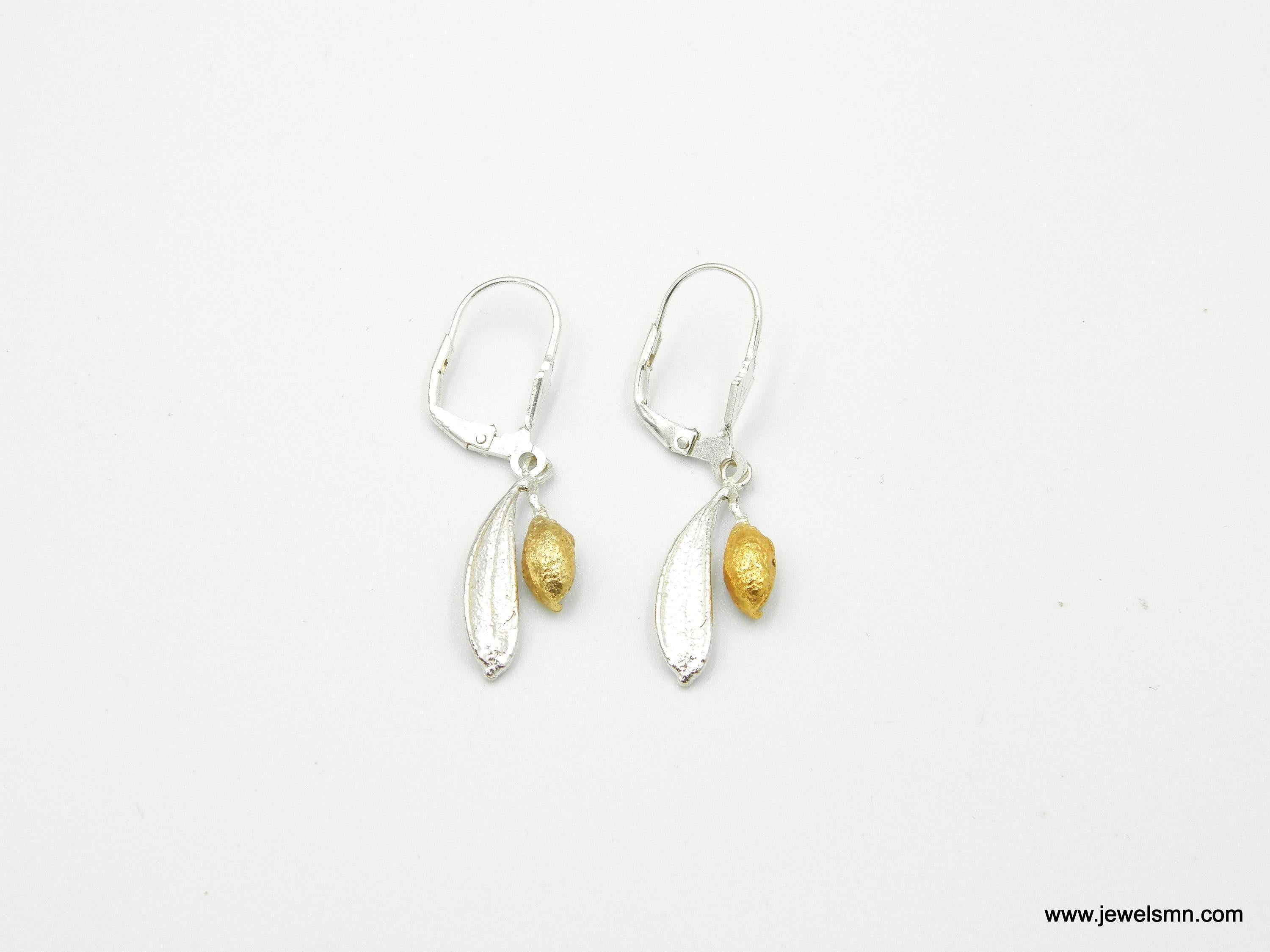 Real Olive Leaf Earrings, Handmade Minimalist Jewelry, Dainty Organic Drops, Gift for Health & Luck, Gold and Sterling Silver 925