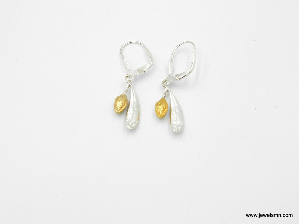 Real Olive Leaf Earrings, Handmade Minimalist Jewelry, Dainty Organic Drops, Gift for Health & Luck, Gold and Sterling Silver 925