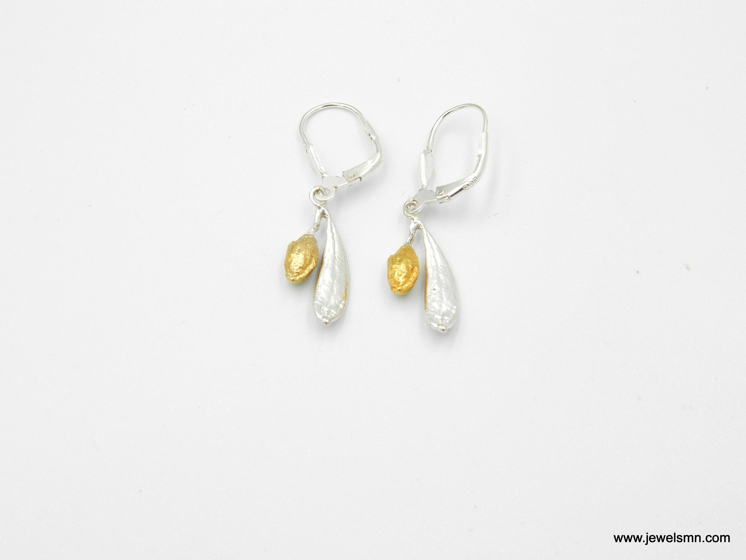 Real Olive Leaf Earrings, Handmade Minimalist Jewelry, Dainty Organic Drops, Gift for Health & Luck, Gold and Sterling Silver 925