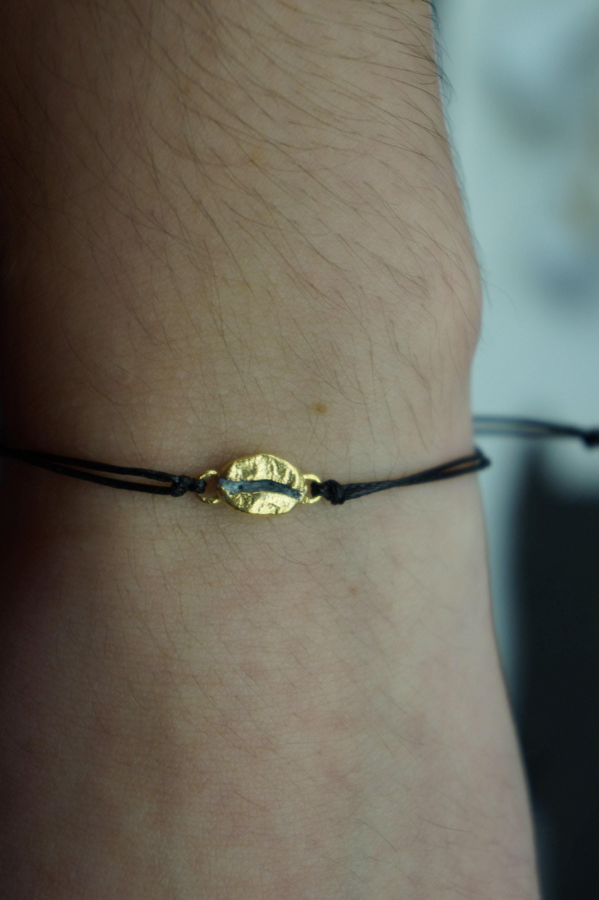 Gold Coffee Bean Bracelet, Handmade Minimalist Jewelry, Dainty Organic Gift for Coffee Lovers, Symbol of Energy, Sterling Silver 925