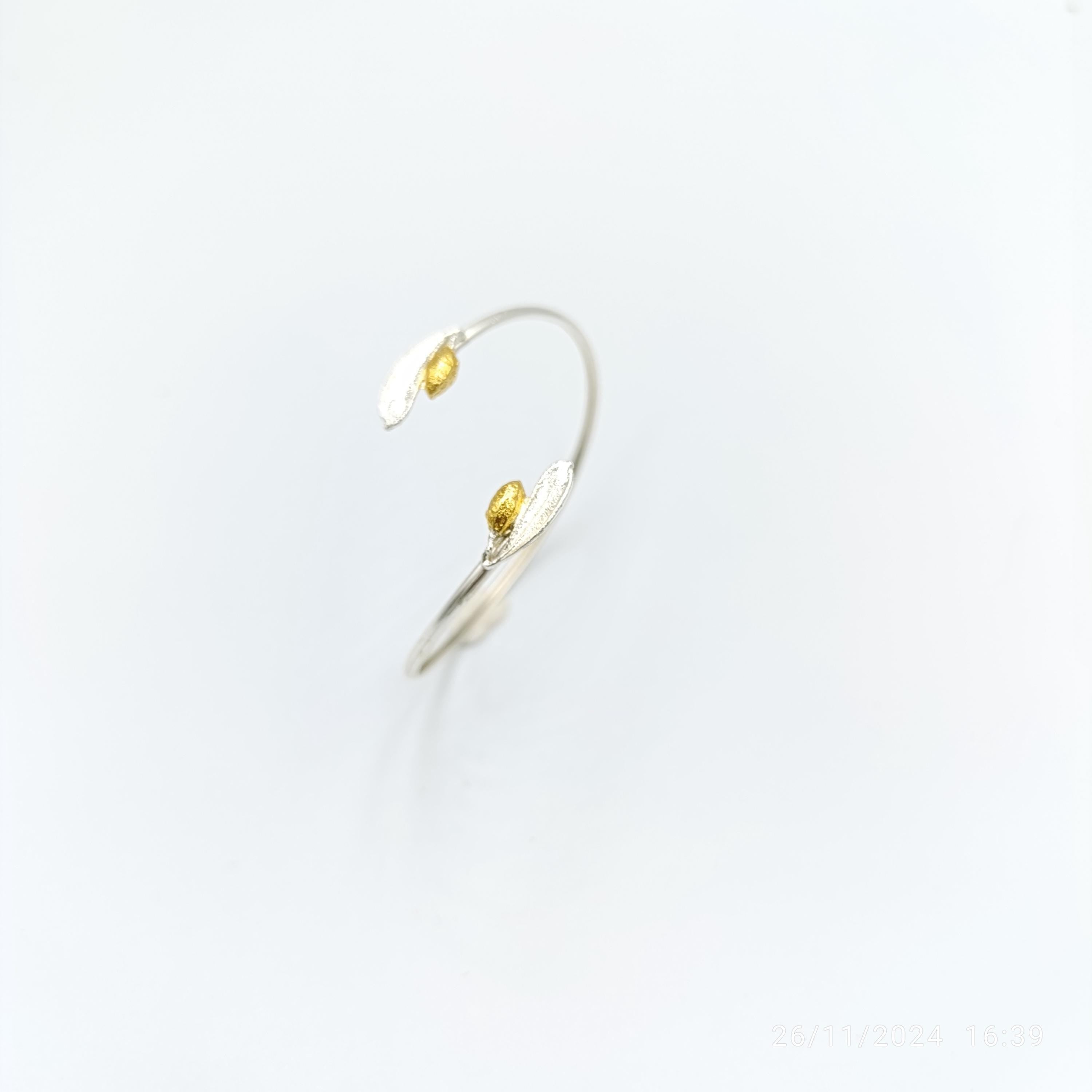 Minimal Unique Olive Bracelet for Women. Recycled Sterling Silver 925 Jewelry by Real plants-Mother Nature Jewellery