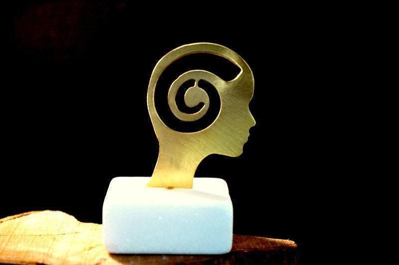 Spiral Meditation Statue - White Marble with Gold Bronze Detail