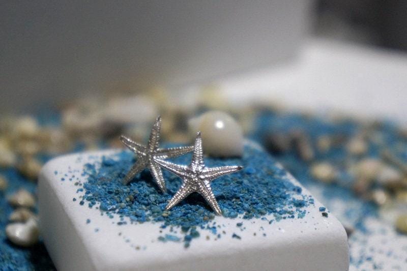 Real Star Fish Earrings, Handmade Minimalist Jewelry, Gold Beach Drops, Gift for Luck & Regeneration, Eco Sustainable Sterling Silver 925