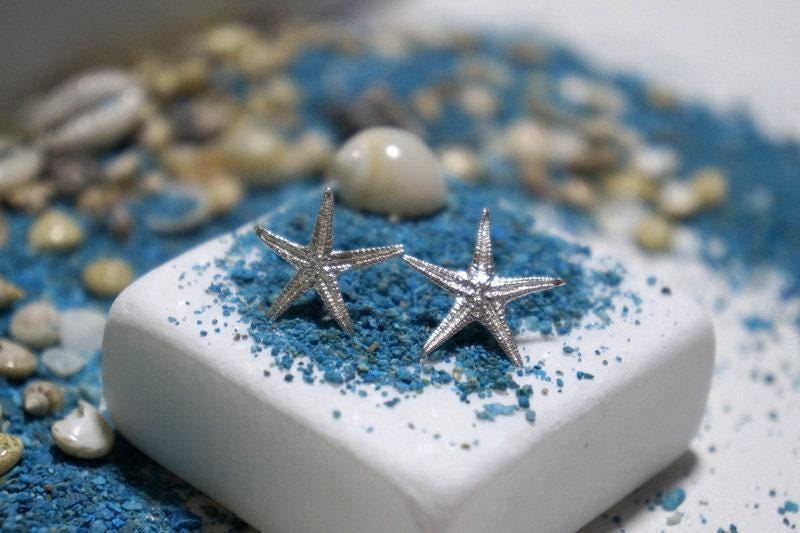 Real Star Fish Earrings, Handmade Minimalist Jewelry, Gold Beach Drops, Gift for Luck & Regeneration, Eco Sustainable Sterling Silver 925
