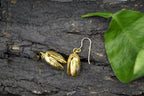 Real Pistachio Earrings, Handmade Nature Jewelry, Everyday Gold Dangles, Gift for Prosperity and Luck, Eco Sustainable Sterling Silver 925