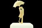 Gold Sculpture of Couple on Marble, Lovers Under Umbrella Statue, Modern Romantic Art, Bronze Figurine