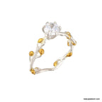 Zircon Gemstone Ring, made of Mimosa-Acacia sprout with buds. Recycled sterling silver and goldplate. It symbolises femininity and womanhood