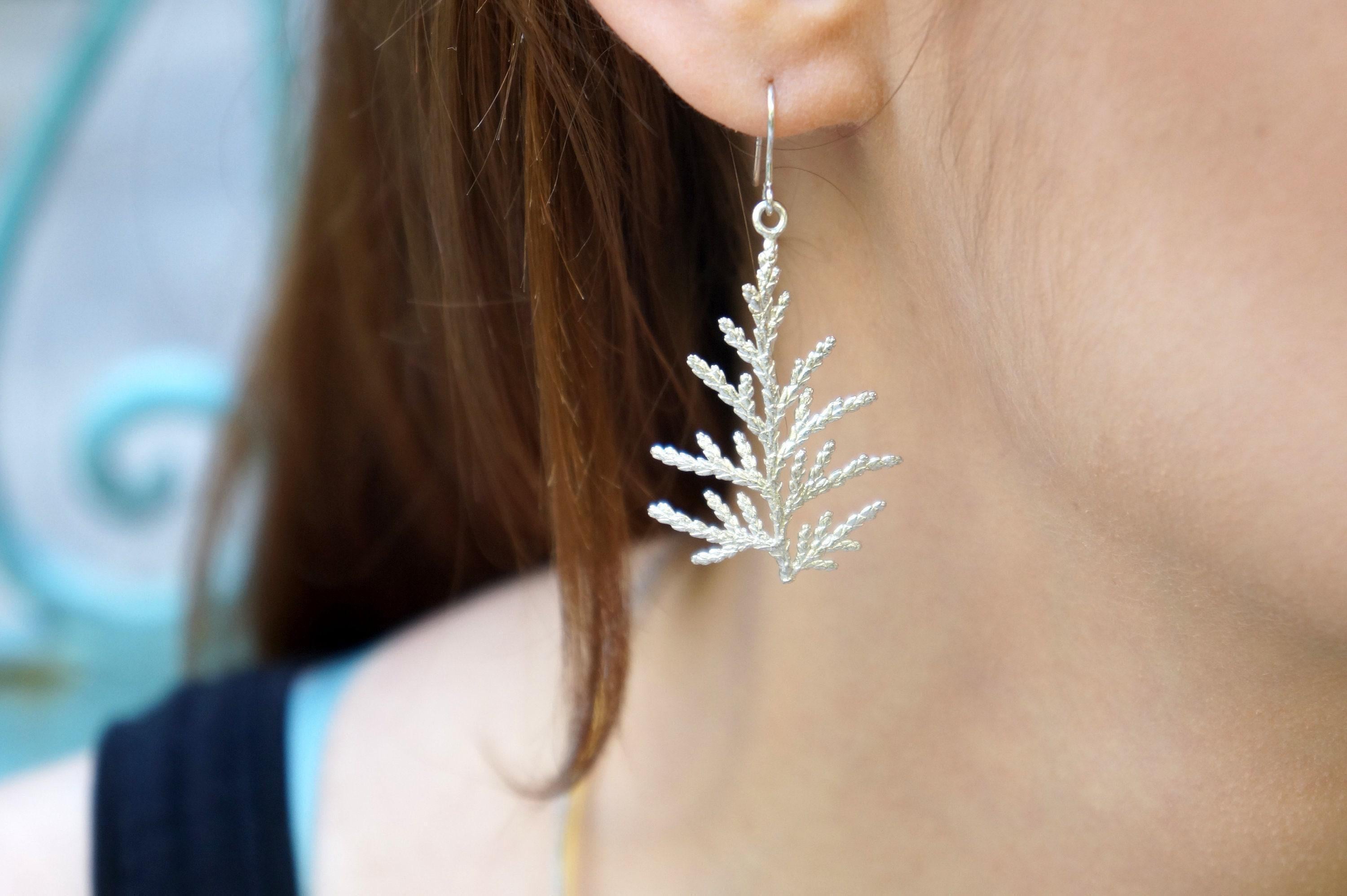 Real Juniper Leaf Earrings, Handmade Nature Jewelry, Organic Forest Dangles, Gift for Health & Resilience, Sterling Silver 925