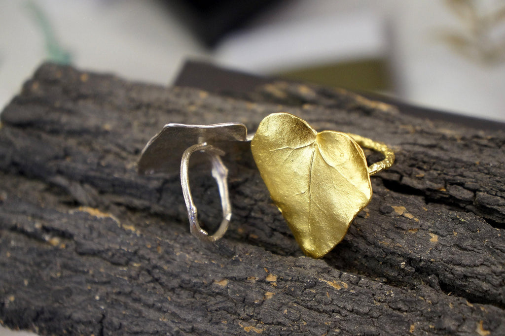 Sterling Silver Ivy Leaf Heart Ring Goldplated.