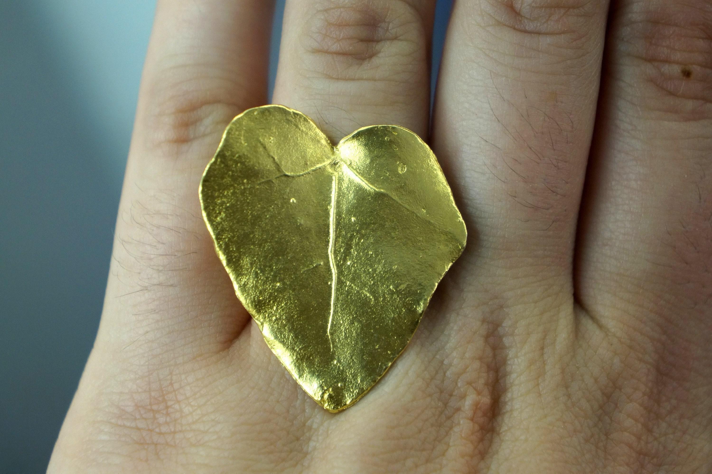 Sterling Silver Ivy Leaf Heart Ring Goldplated.