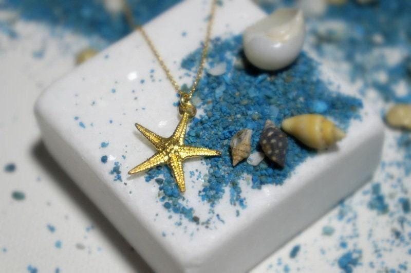 Real Starfish Pendant with Chain, 14K Gold Plated Sterling Silver 925 Necklace, Handmade Minimalist Jewelry Gift, Birthday Gift for Women