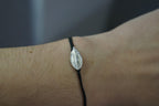 Rose Leaf Bracelet, Sterling Silver, wax cord bracelet.