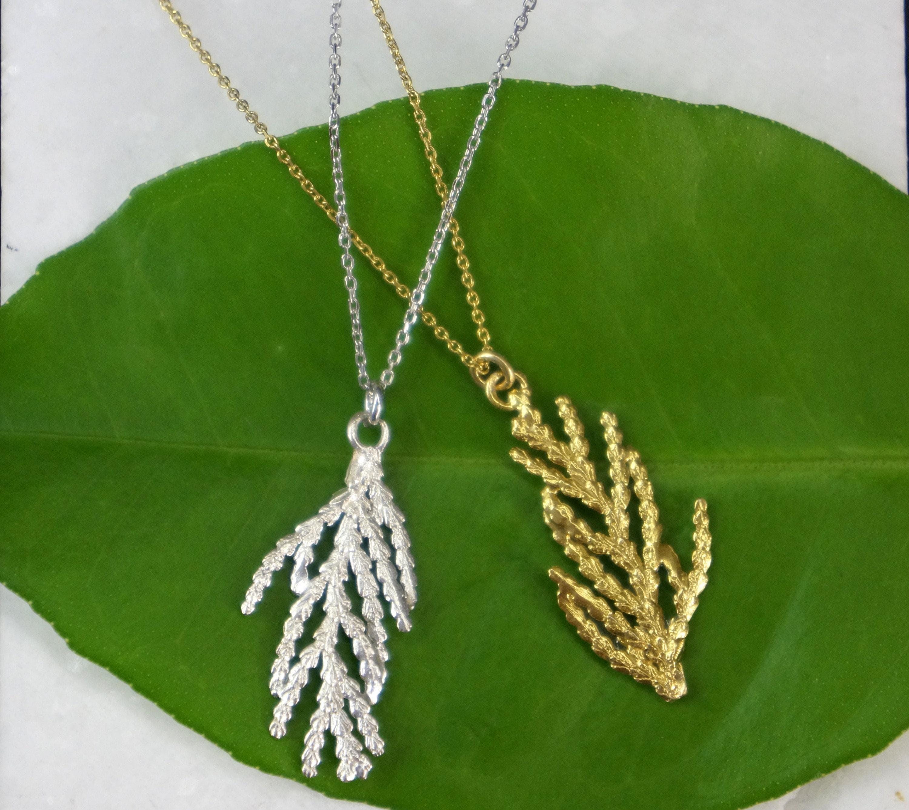 Real Juniper Branch Pendant, 14K Gold Plated Sterling Silver 925 Necklace, Handmade Minimalist Boho Jewelry Gift, Birthday Gift for Women