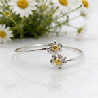 Gold Chamomile Flower Bracelet, Handmade Minimalist Jewelry, Organic Forest Cuff, Boho Gift for Protection, Sterling Silver 925