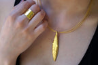 Gold Olive Leaf Necklace, Handmade Nature Jewelry, Organic Tree Pendant, Gift for Vitality & Youth, Eco Sustainable Gold on Brass