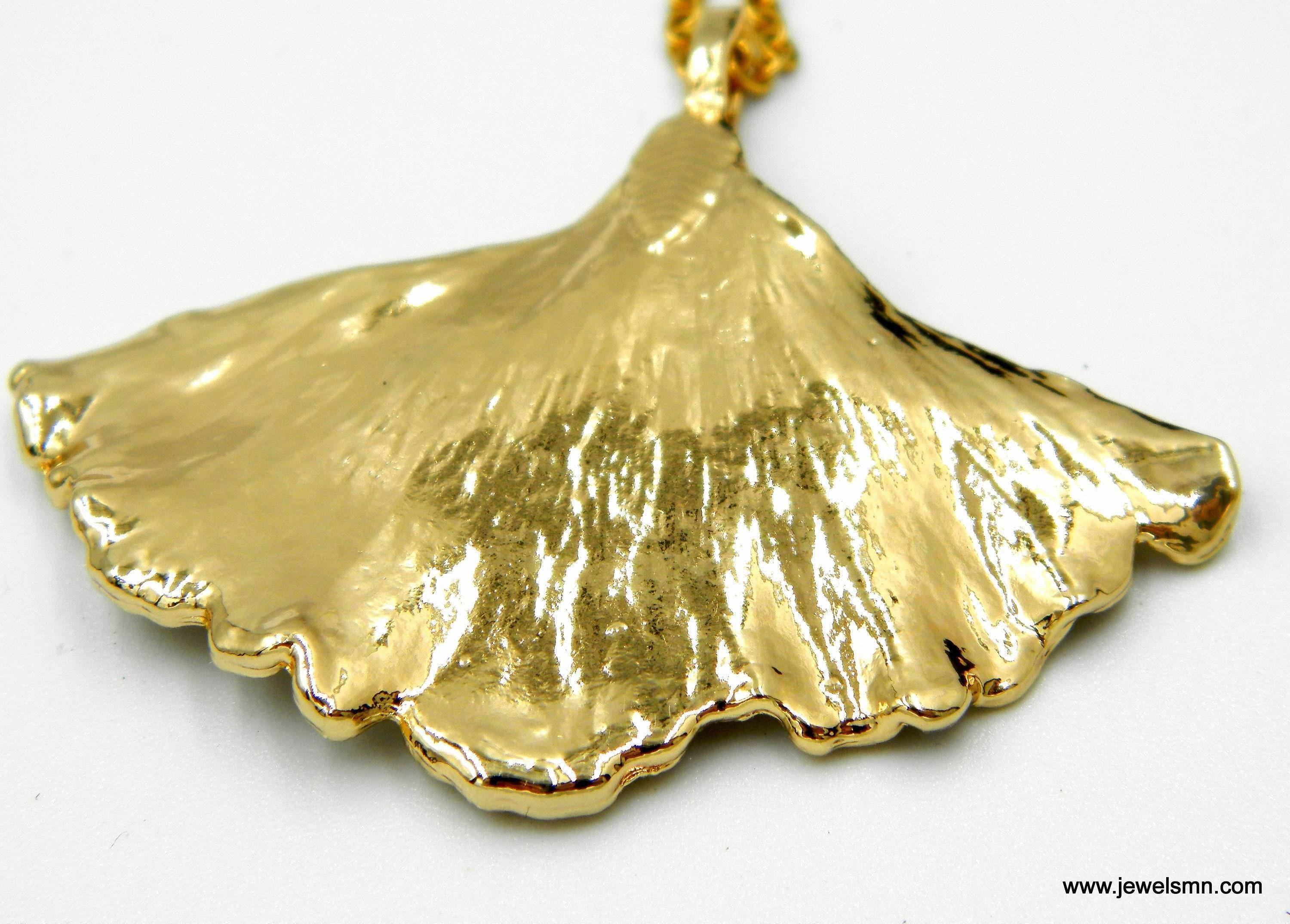 Gold Ginkgo Biloba Leaf Necklace, Handmade Nature Jewelry, Organic Forest Pendant, Gift for Success & Health, Eco Sustainable Brass