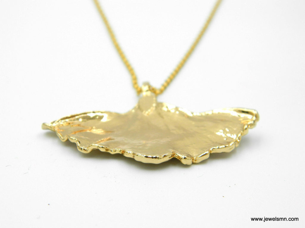 Gold Ginkgo Biloba Leaf Necklace, Handmade Nature Jewelry, Organic Forest Pendant, Gift for Success & Health, Eco Sustainable Brass