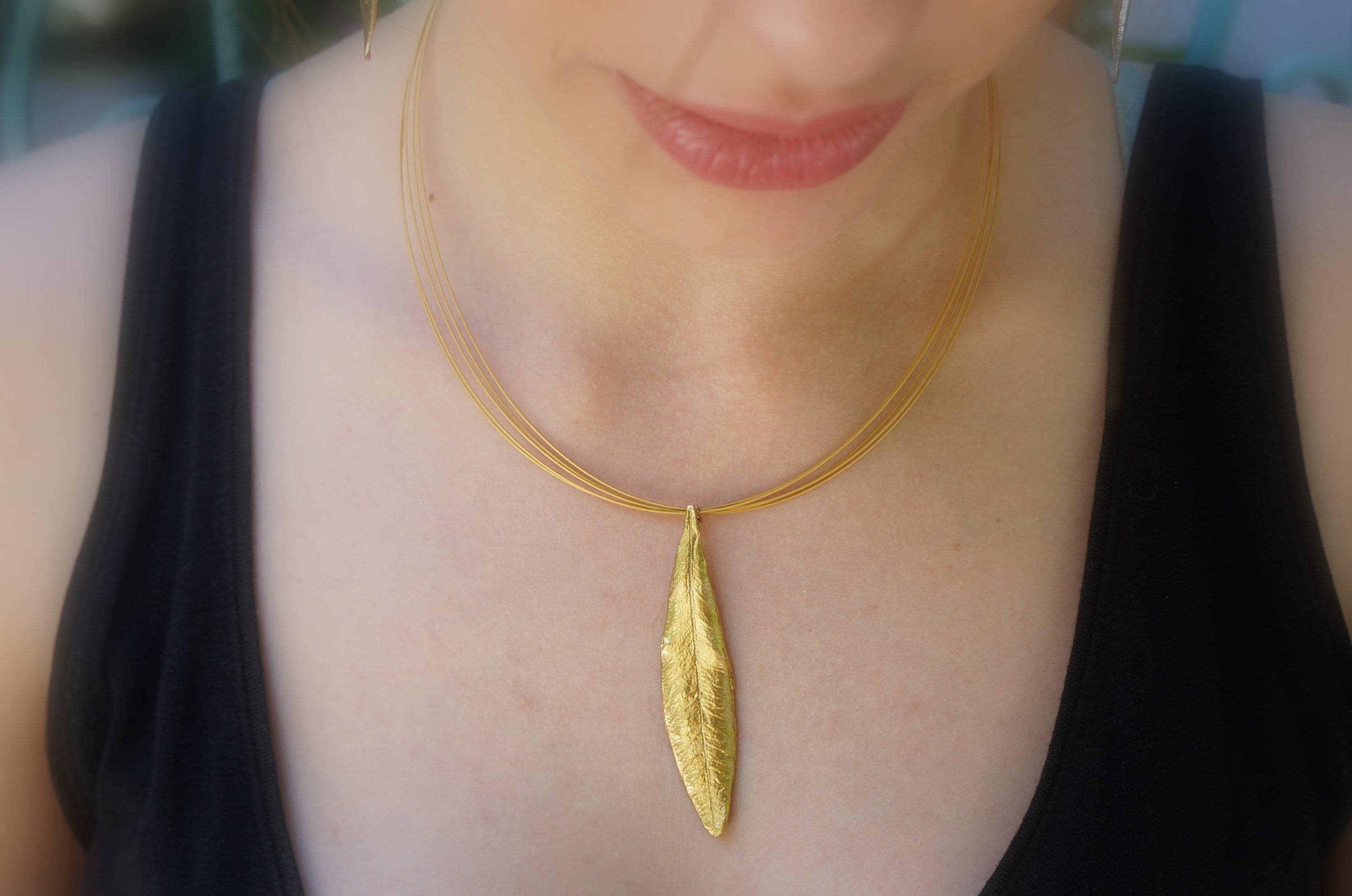 Gold Olive Leaf Necklace, Handmade Nature Jewelry, Organic Tree Pendant, Gift for Vitality & Youth, Eco Sustainable Gold on Brass