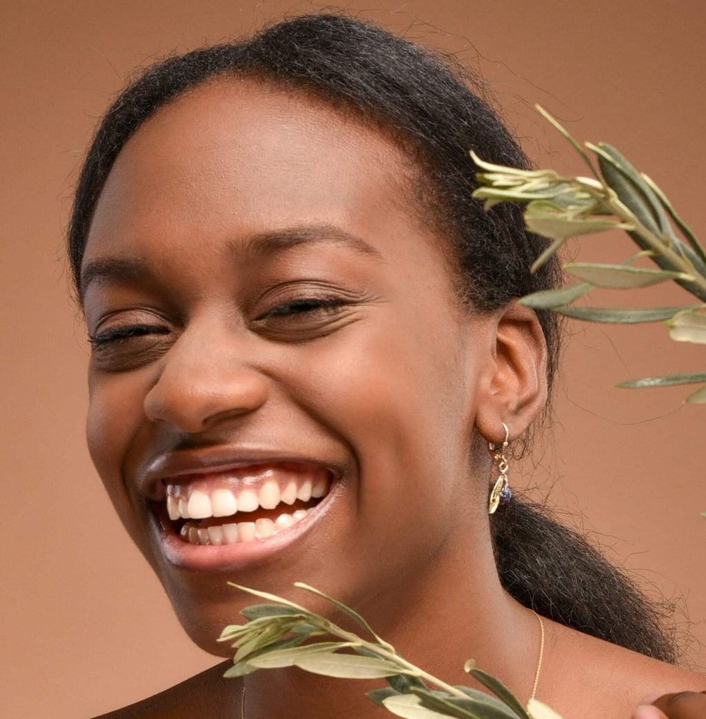 Olive Leaf Earrings: Gold-Plated Recycled Brass Dangle with Two-Tone Detail