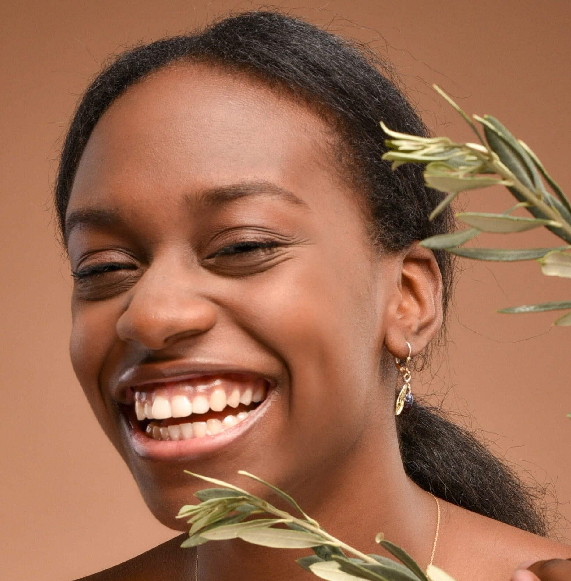 Olive Leaf Earrings: Gold-Plated Recycled Brass Dangle with Two-Tone Detail