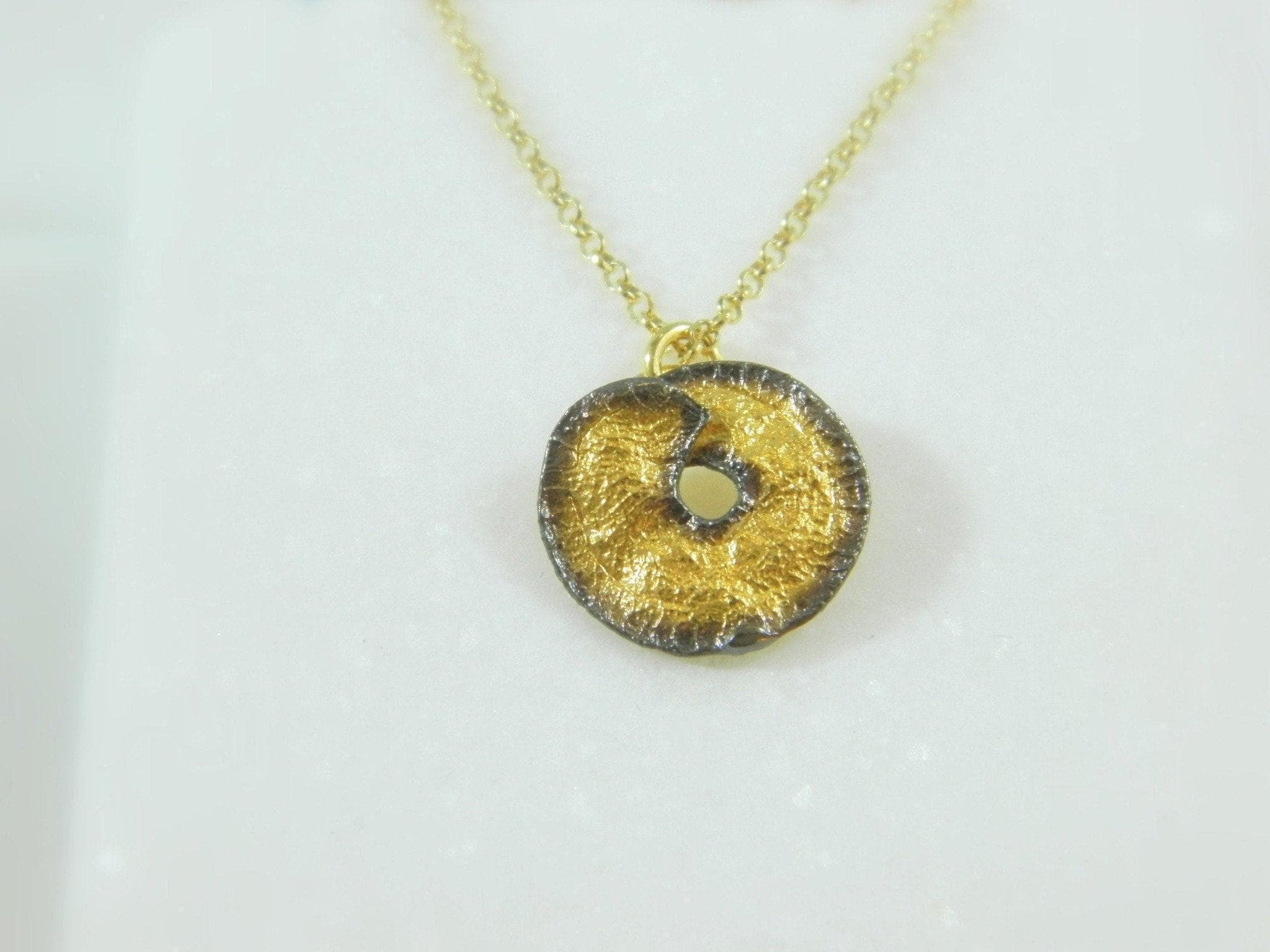 Real Flower Disk Necklace, Handmade Minimalist Jewelry, Botanical Spiral Pendant, Gift for Renewal and Health, Eco Sustainable Brass