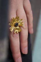 Nature Inspired Daisy Ring - Gold Plated Recycled Brass with Black Rhodium
