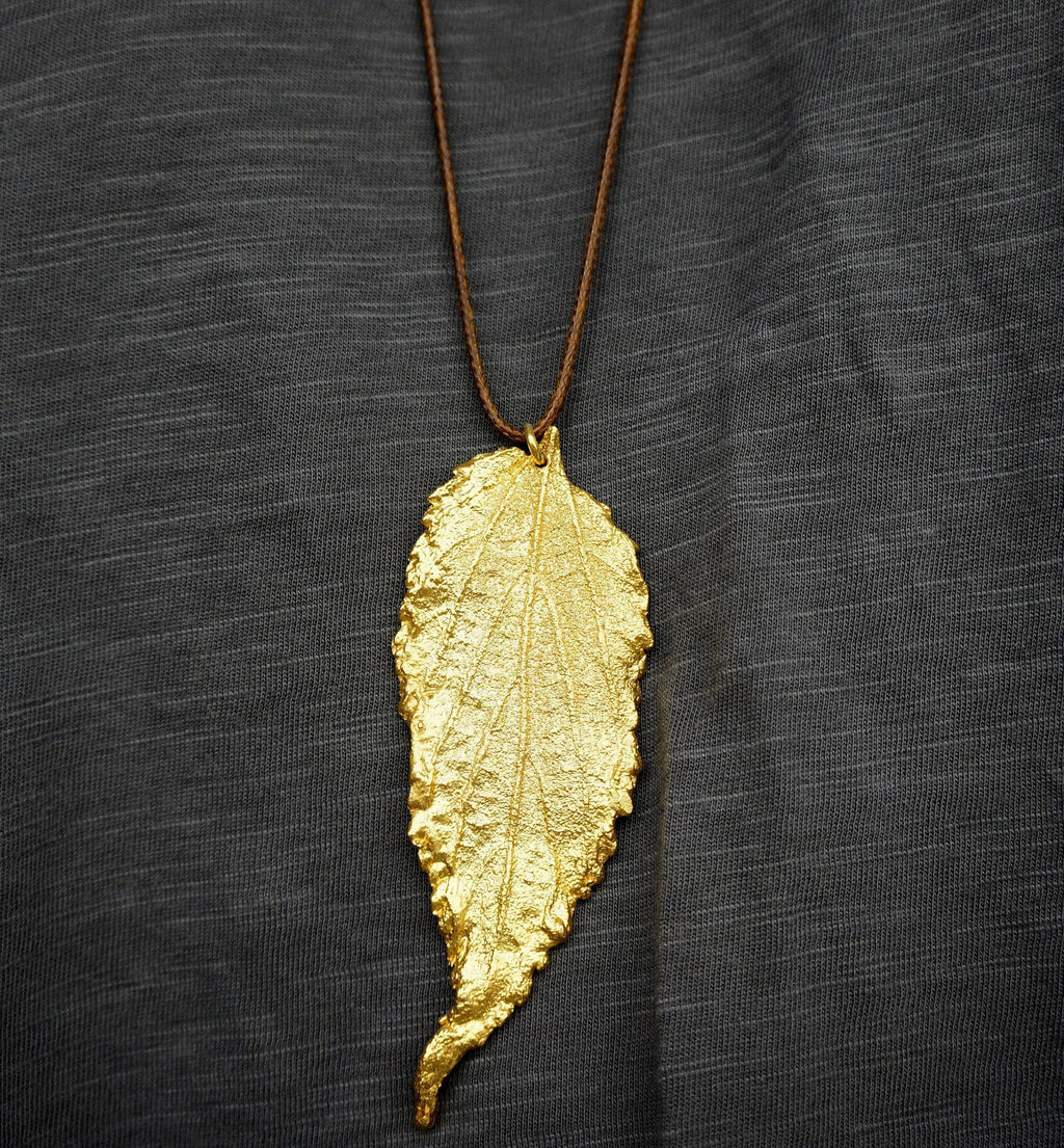 Leaf Pendant Necklace: Real Hibiscus Design 14k Goldplated, Recycled Brass