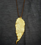 Leaf Pendant Necklace: Real Hibiscus Design 14k Goldplated, Recycled Brass