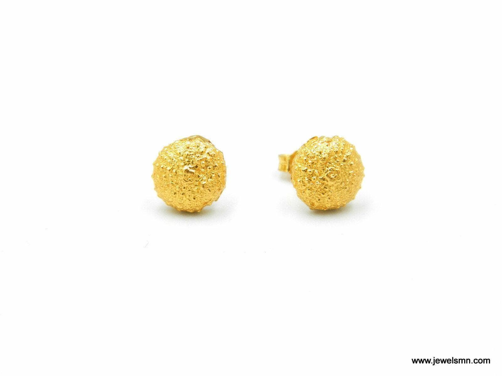 Sea Urchin Stud Earrings: Tiny Gold-Plated Nature Jewelry from Recycled Brass