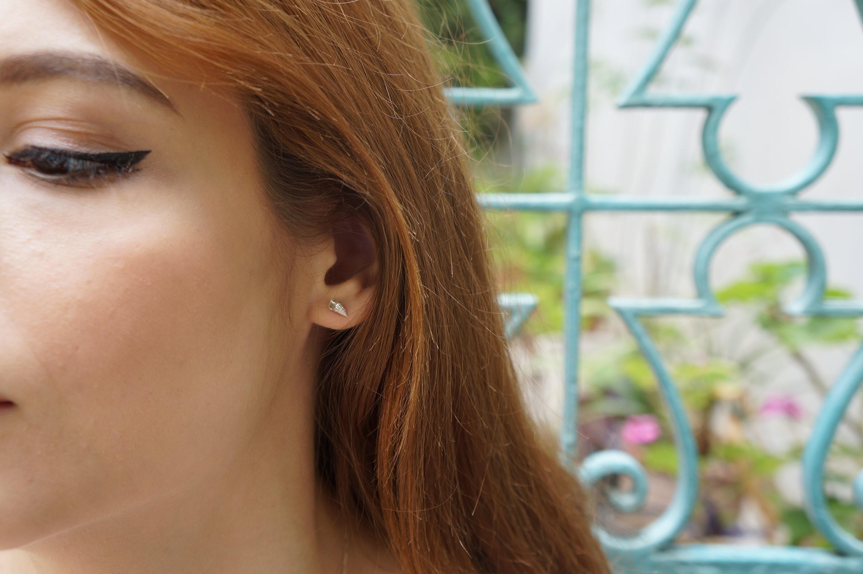 Real Sea Shell Earrings, Handmade Minimalist Jewelry, Organic Beach Studs, Gift for Health & Resilience, Eco Sustainable Sterling Silver 925
