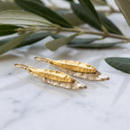 Real Olive Leaves Gold Earrings, Handmade Nature Jewelry, Organic Tree Dangles, Gift for Health & Victory, Sterling Silver 925 and Rhodium