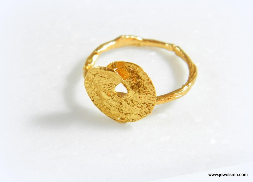 Handmade Leaf Spiral Gold Ring, Minimalist Nature Jewelry, Organic Band, Gift for Health & Longevity, Eco Sustainable Sterling Silver 925