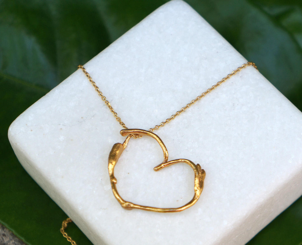 Real Jasmine Twig Necklace, Handmade Nature Jewelry, Heart-Shaped Branch Pendant, Gift for Purity & Health, Sterling Silver 925