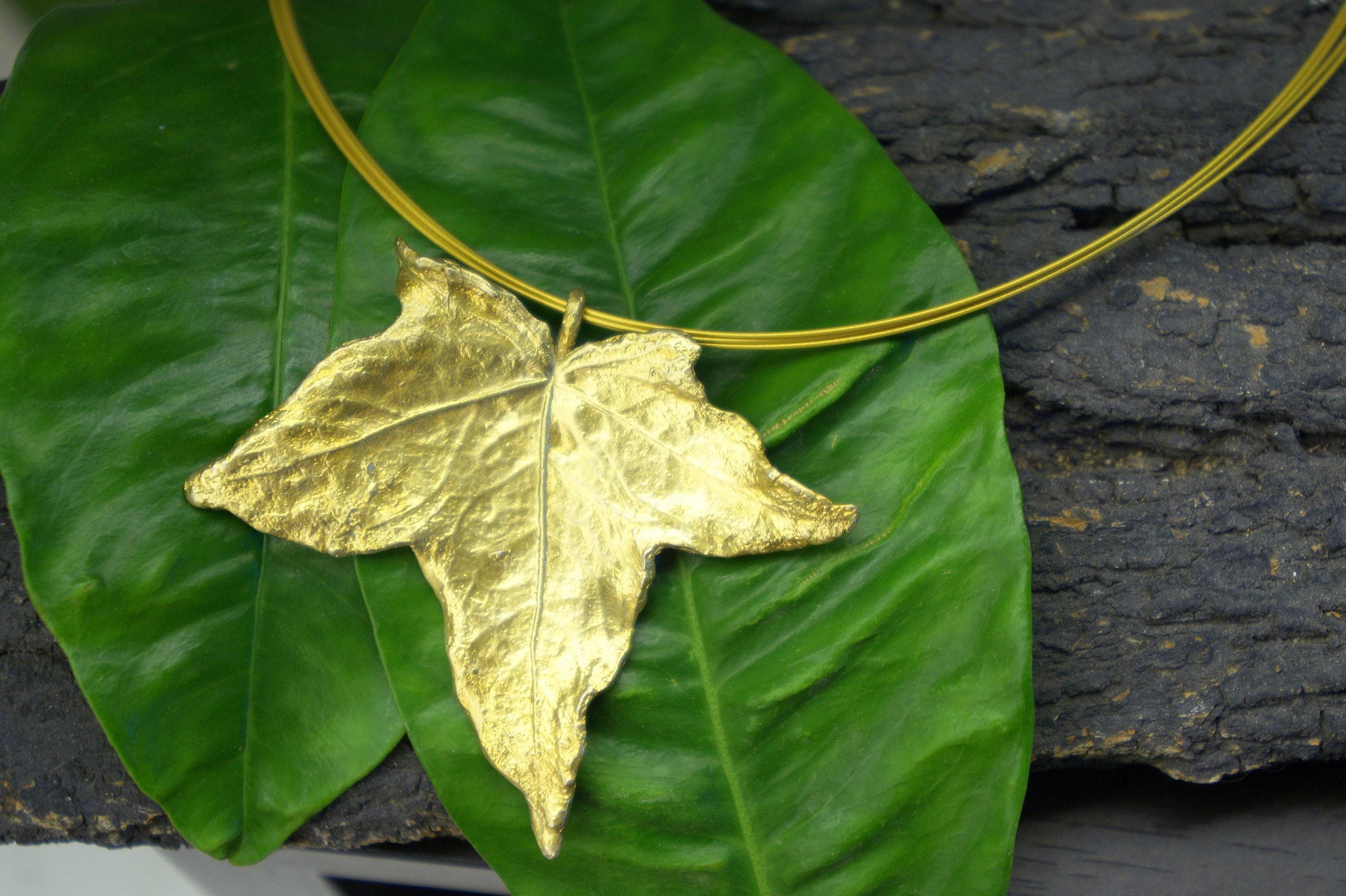 Gold Ivy Leaf Necklace, Handmade Nature Jewelry, Organic Forest Pendant, Gift for Protection & Vitality, Eco Sustainable Sterling Silver 925
