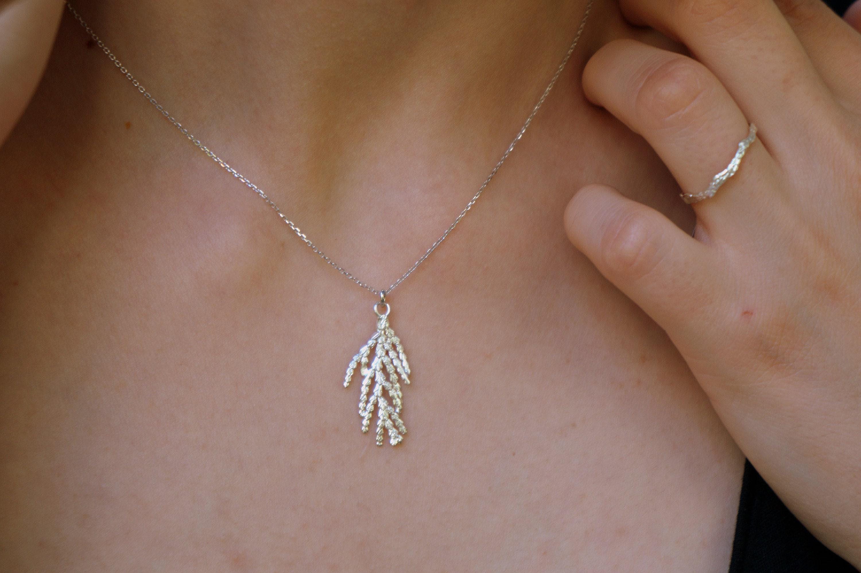 Real Juniper Branch Pendant, 14K Gold Plated Sterling Silver 925 Necklace, Handmade Minimalist Boho Jewelry Gift, Birthday Gift for Women