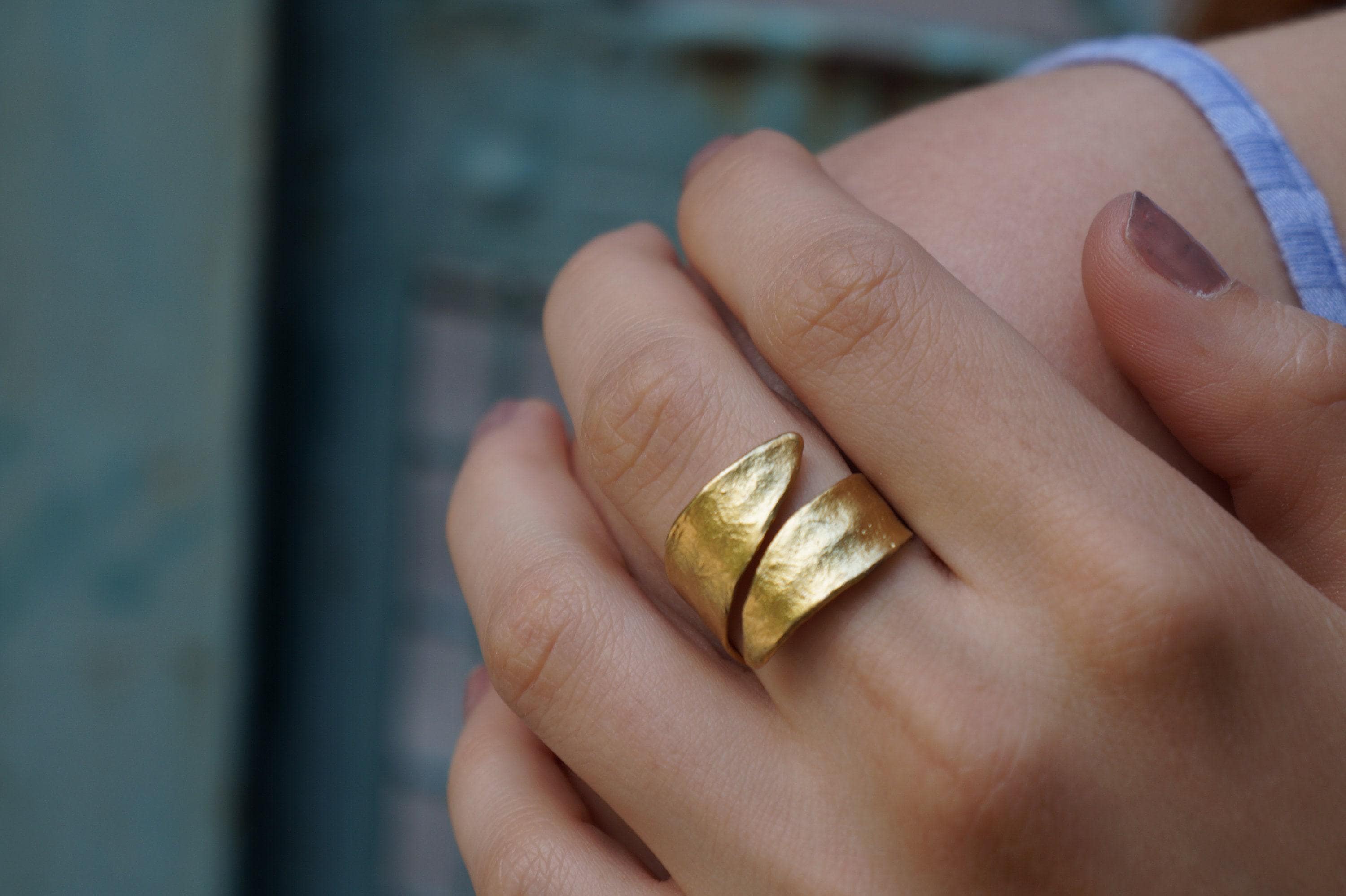 Real Olive Leaf Gold Ring, Handmade Nature Jewelry, Organic Tree Band, Gift for Victory & Health, Eco Sustainable Sterling Silver 925