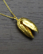 Real Pistachio Necklace, Handmade Minimalist Jewelry, Dainty Organic Pendant, Gift for Wealth & Luck, Gold on Sterling Silver 925