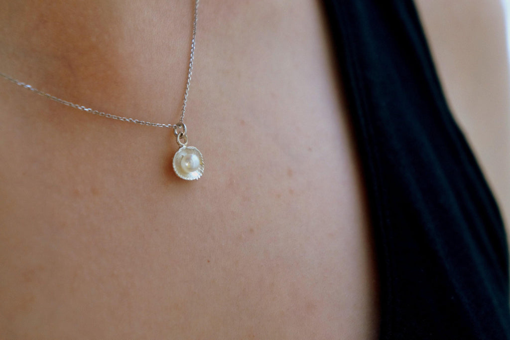 Real Sea Shell Pearl Necklace, 14K Gold Plated Sterling Silver 925 Dainty Pendant, Handmade Minimalist Jewelry Gift, Birthday Gift for Women