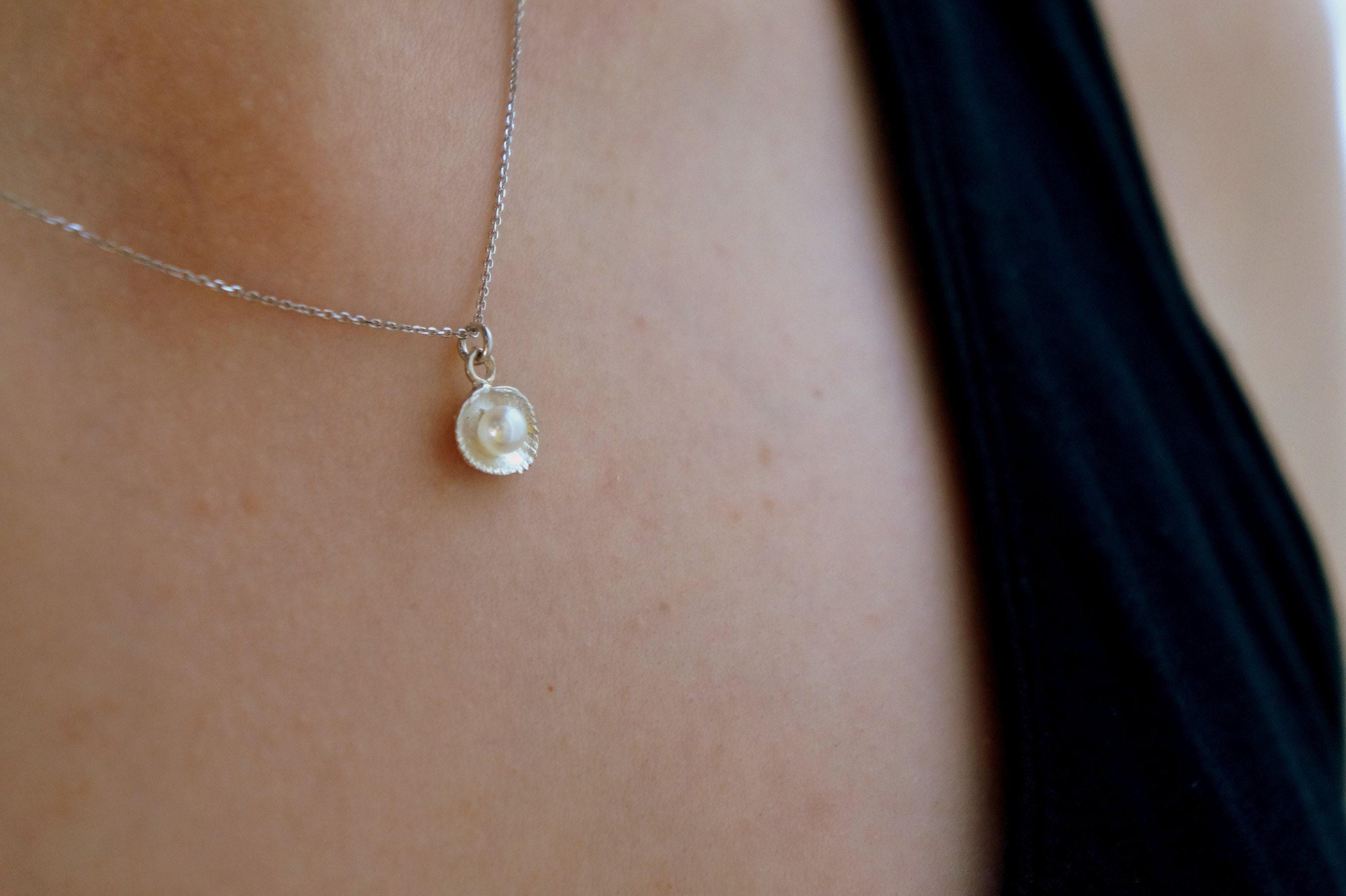 Real Sea Shell Pearl Necklace, 14K Gold Plated Sterling Silver 925 Dainty Pendant, Handmade Minimalist Jewelry Gift, Birthday Gift for Women